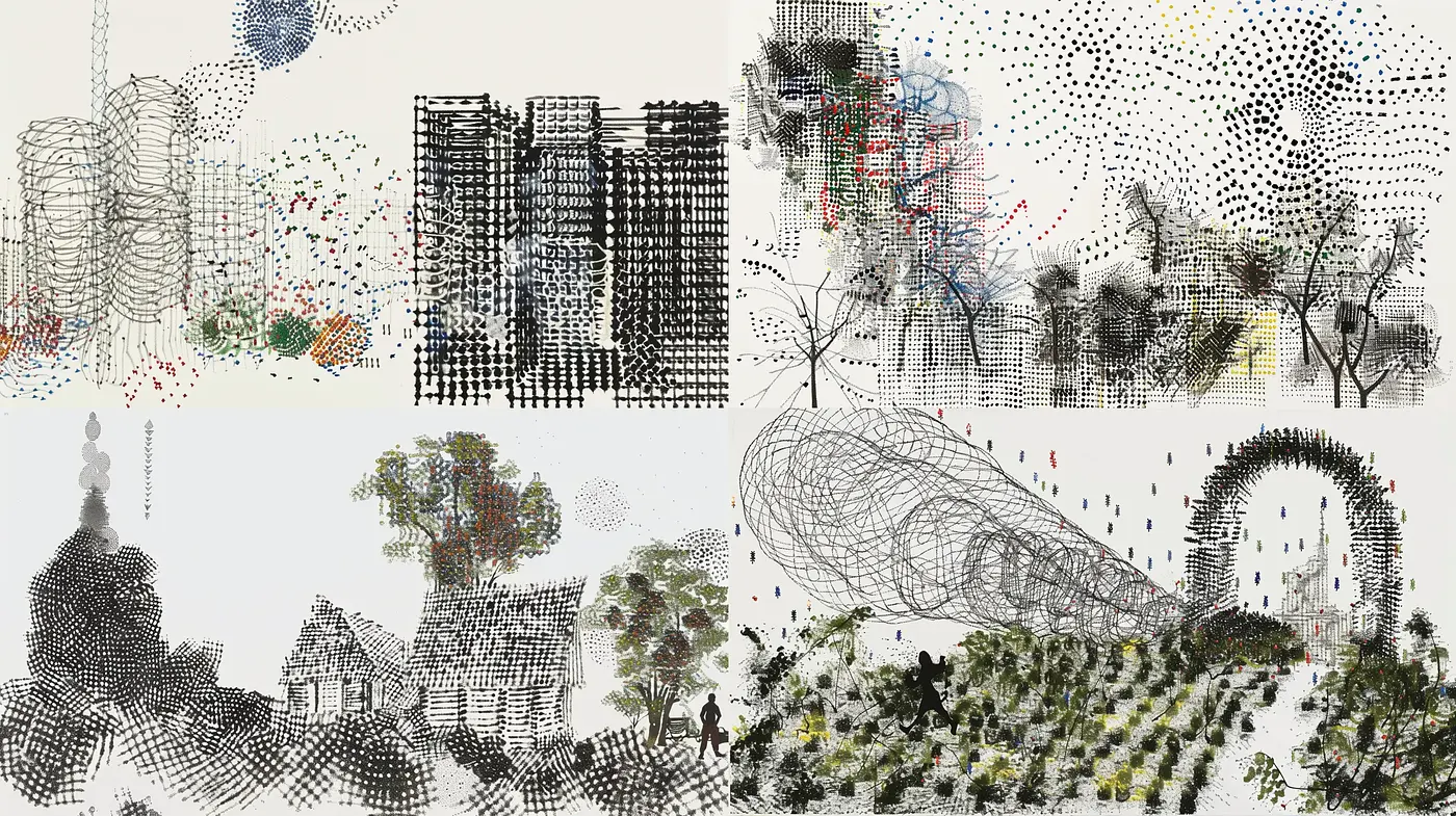 Abstract Dot Matrix Mosaic with Expressionist Overtones - Midjourney sref style
