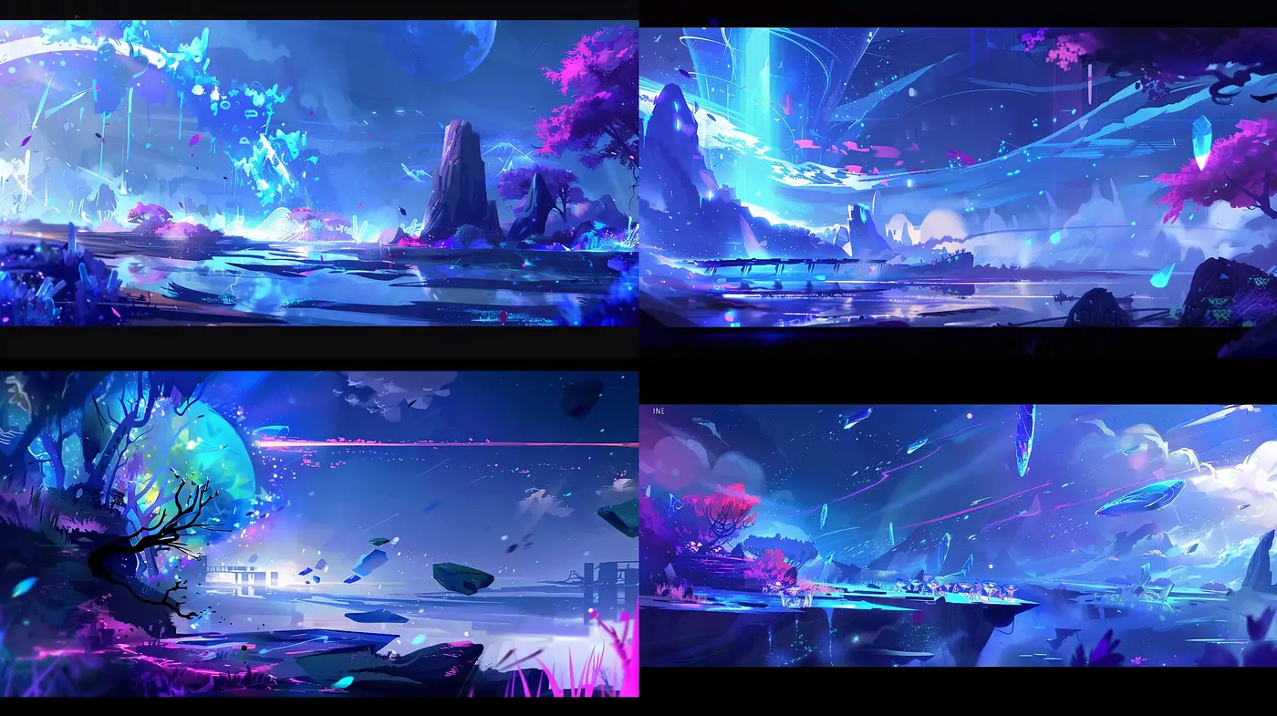 Ethereal Neon Dreamscape: A Synthesis of Digital Vibrancy and Surreal Landscapes - Midjourney sref style
