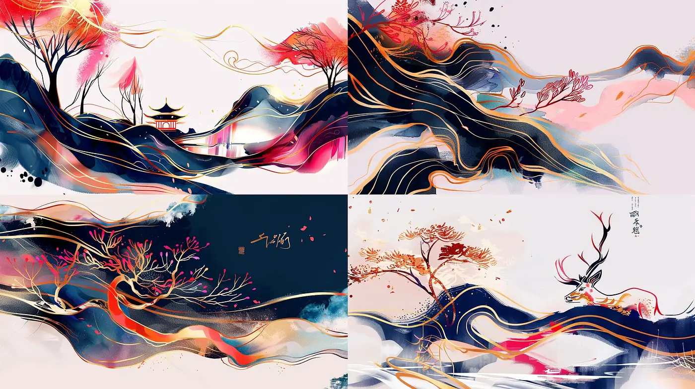 Ethereal Ink Flow: Abstracted Eastern Landscape Essence - Midjourney sref style