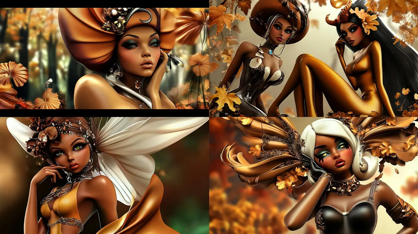 Autumnal Fantasy: Ethereal Figures in a Lush Amber Woodland - Midjourney sref style