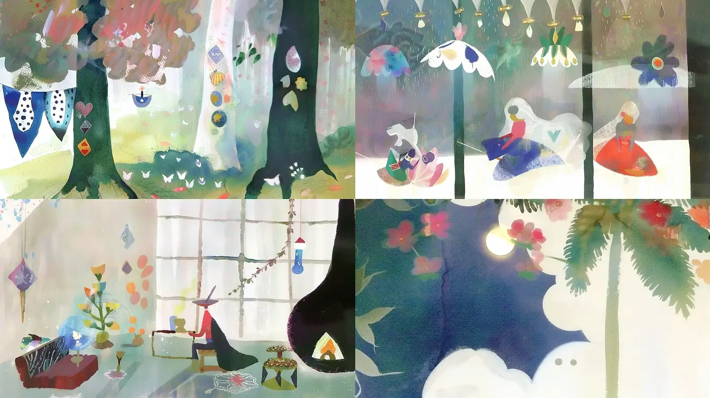 Whimsical Watercolor Storybook Illustration - Midjourney sref style
