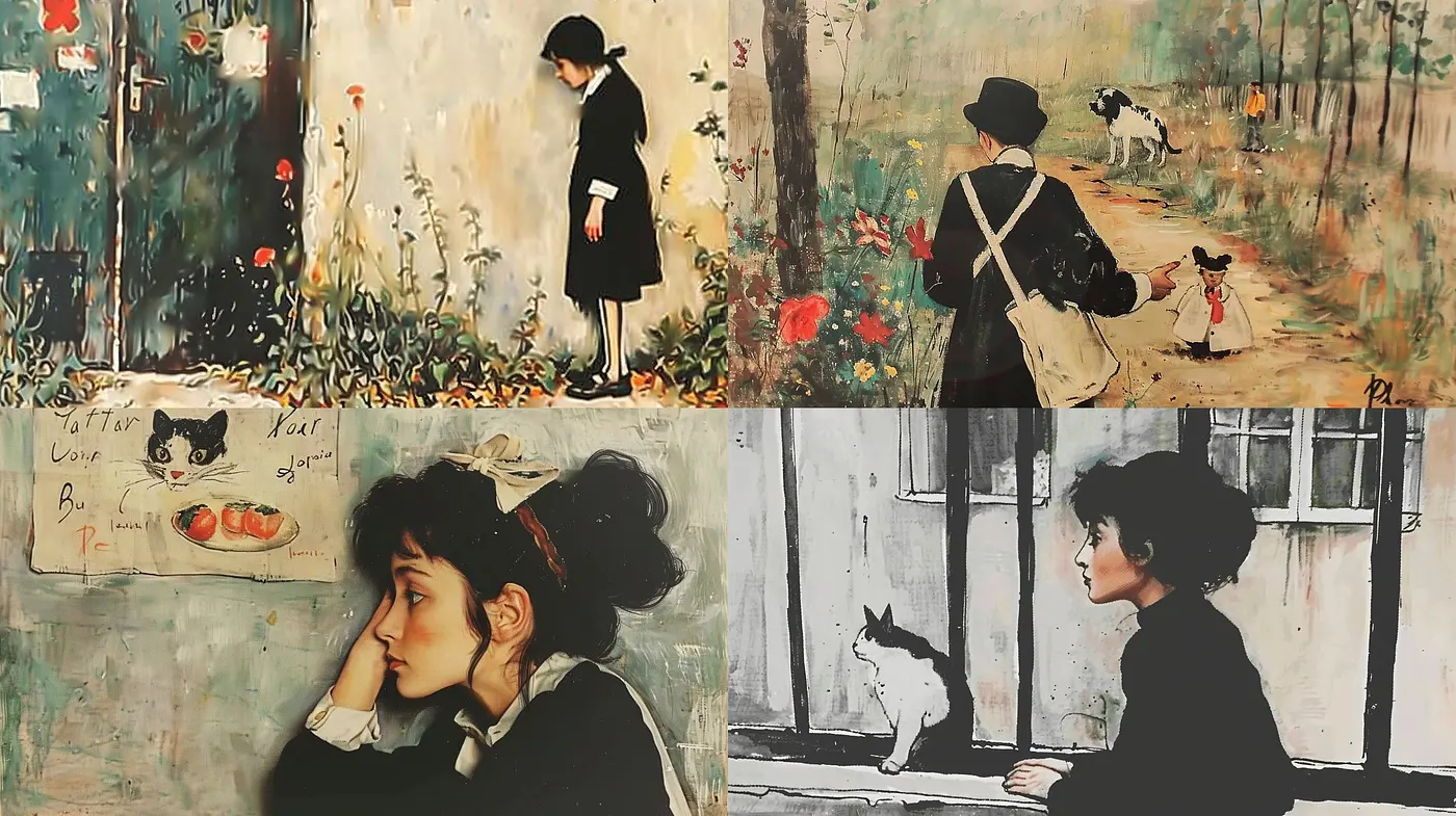 Melancholic Whispers of an Epoch: A Textural Homage in Subdued Tones - Midjourney sref style