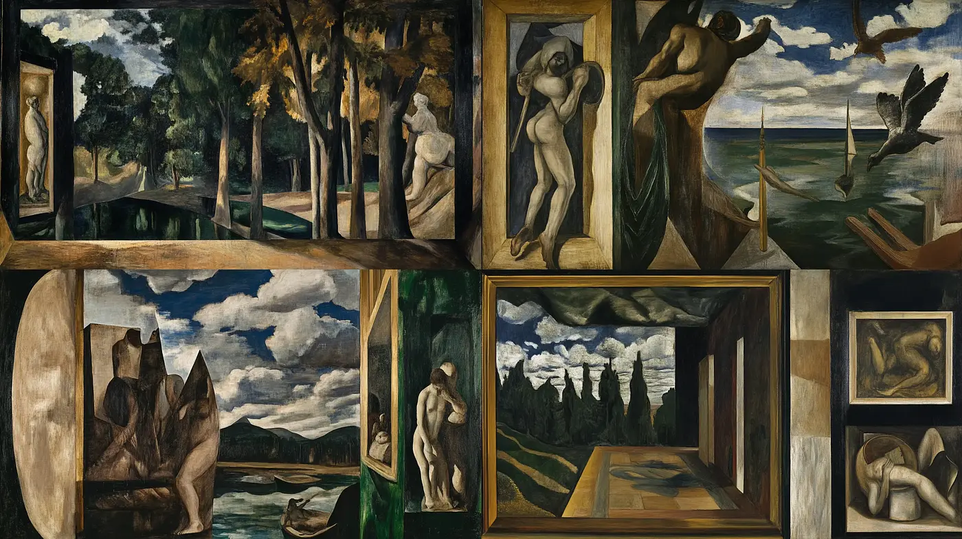 Evocative Cubist Narratives in Earthy Tones - Midjourney sref style