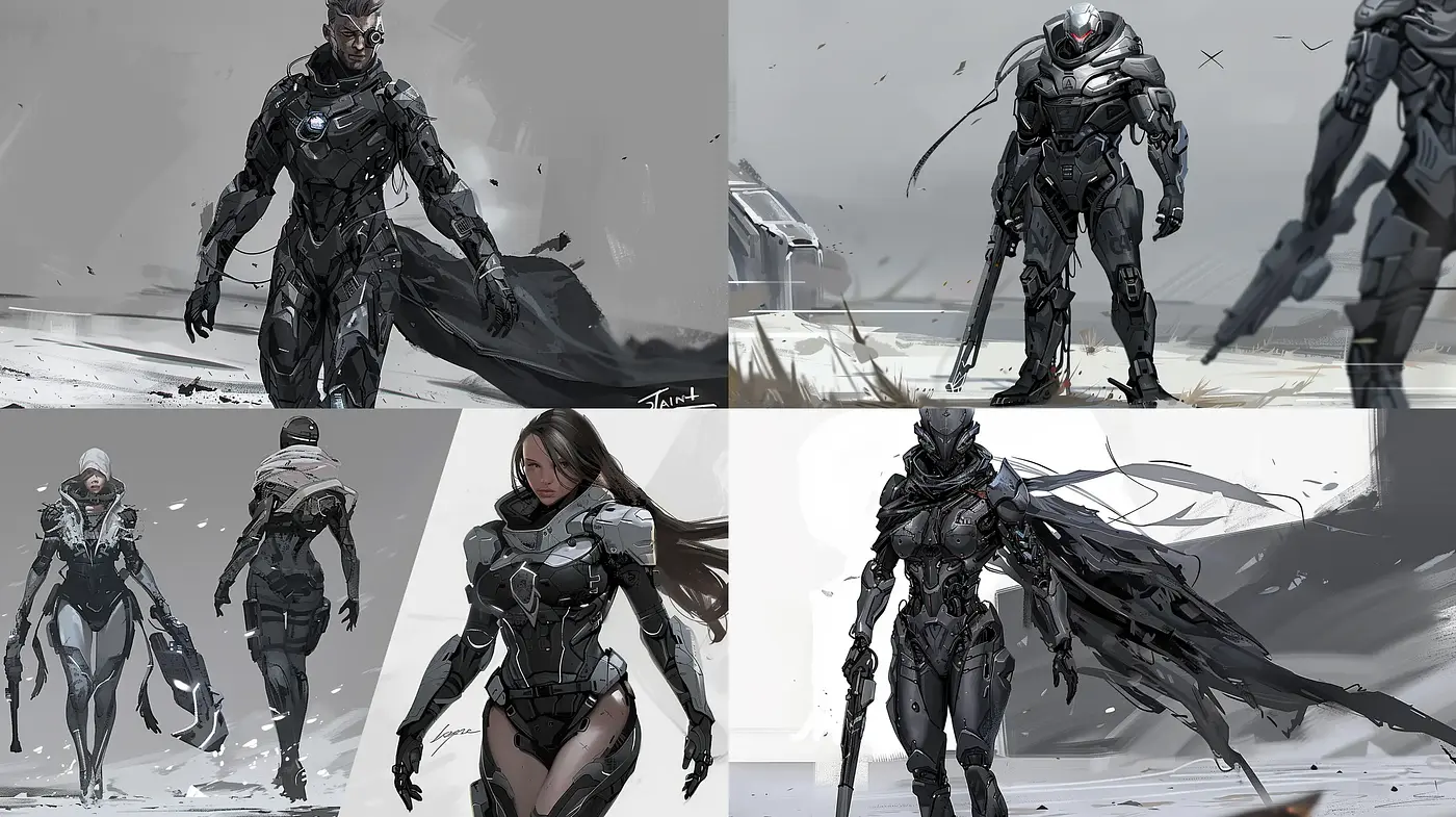 Conceptual Sci-Fi Artistry with Monochromatic Overtones - Midjourney sref style