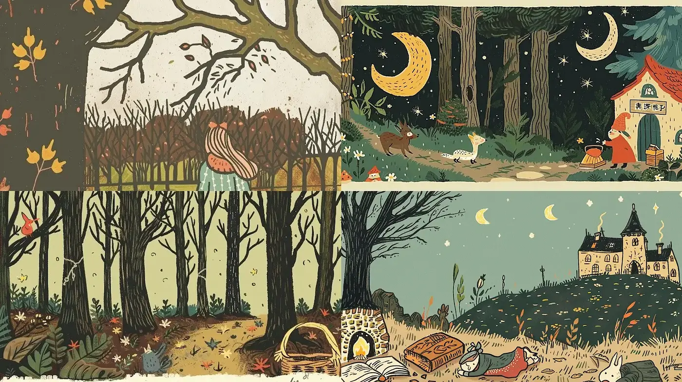 Whimsical Enchanted Forest Aesthetic with Nostalgic Elements - Midjourney sref style