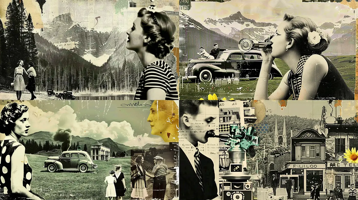 Retro Reverie: A Collage of Mid-Twentieth Century Aesthetics and Nostalgia - Midjourney sref style