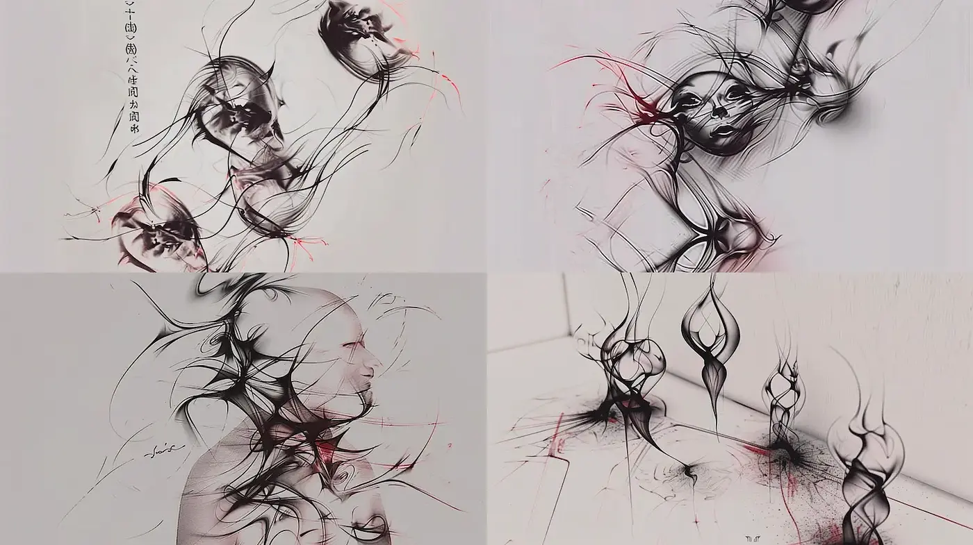 Ethereal Abstract Portraits with Fluid Line Work and Emotional Depth - Midjourney sref style