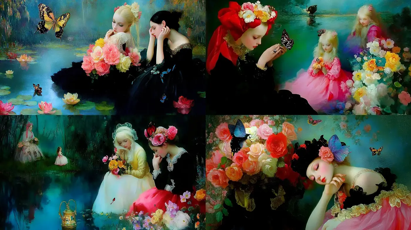 Enchanted Floral Dreamscape with Romantic Baroque Essence - Midjourney sref style