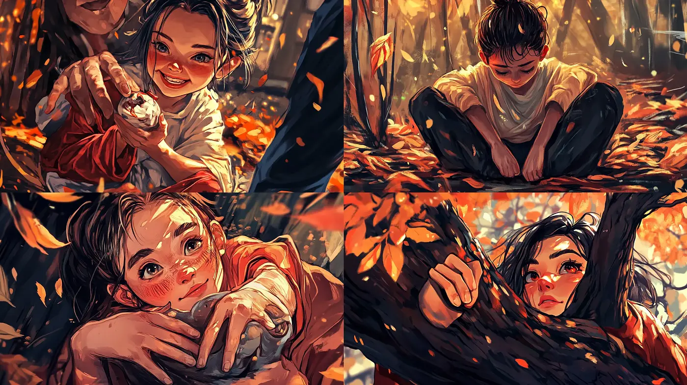 Autumnal Embrace: A Warm Illustrative Harmony in Rust and Gold - Midjourney sref style
