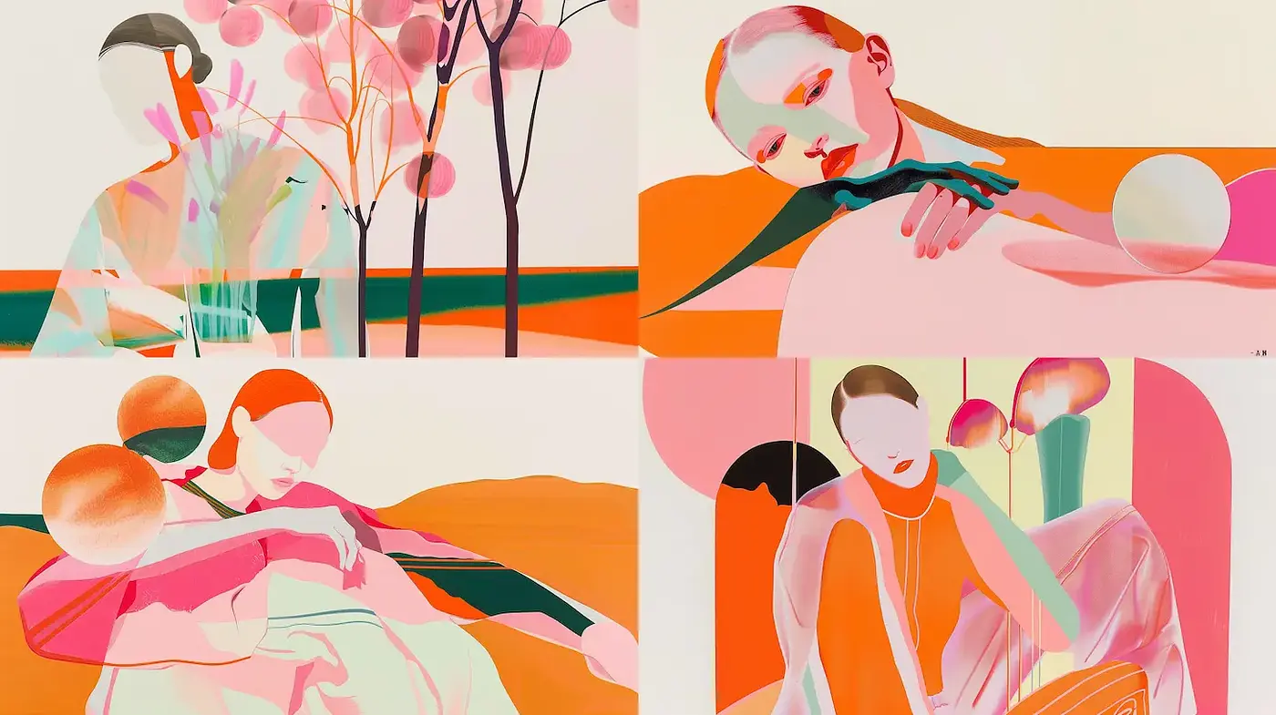 Vibrant Contemporary Illustrations with Bold Graphic Elements - Midjourney sref style