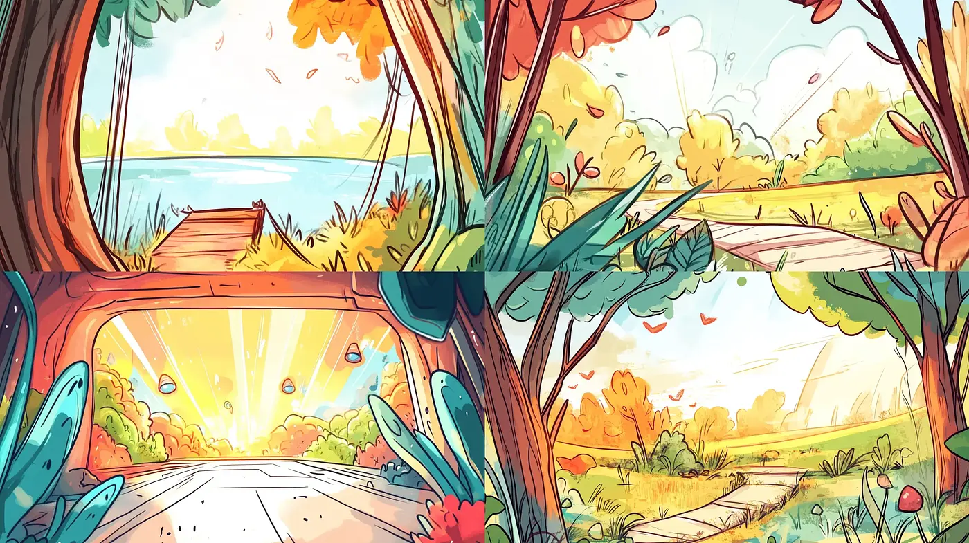 Luminous Comic-Inspired Landscapes with Vibrant Overtones - Midjourney sref style