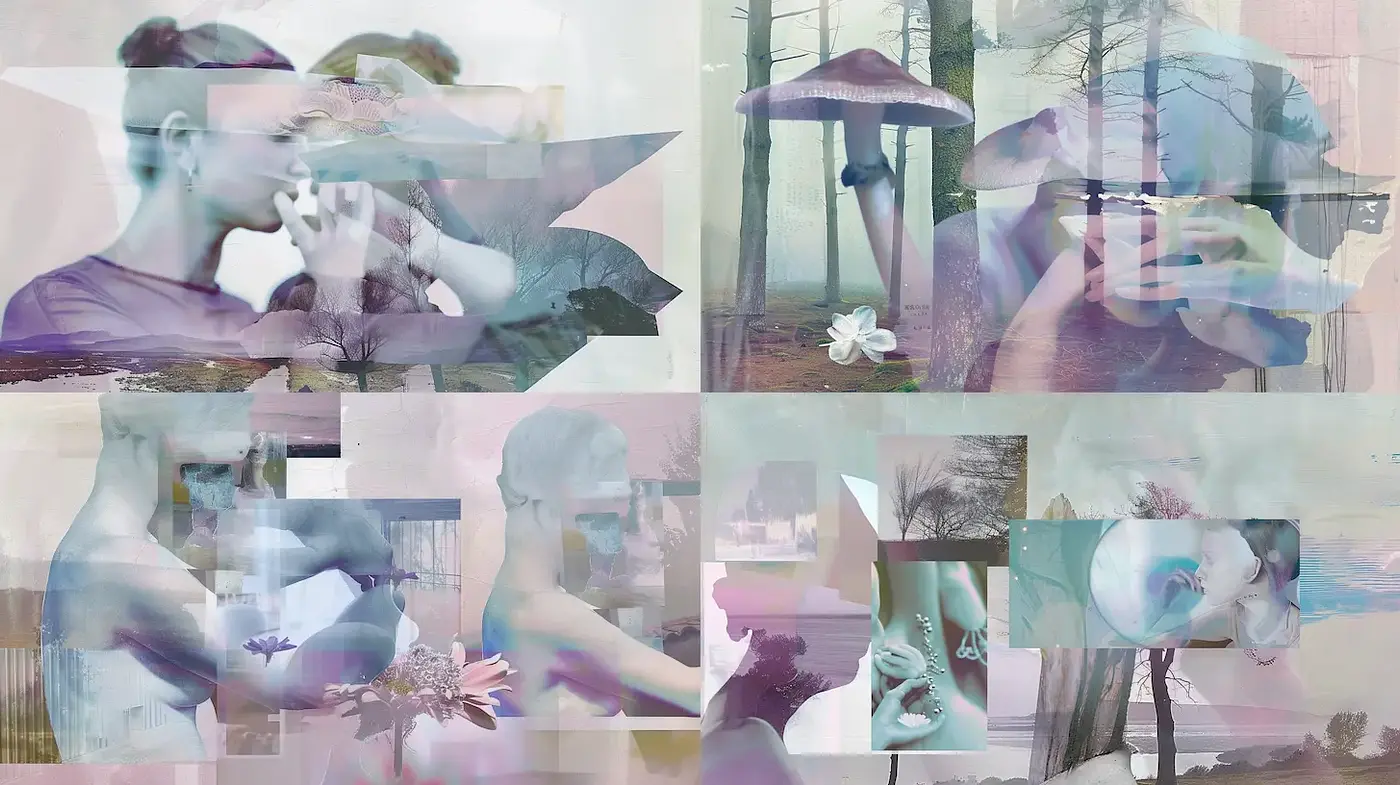 Ethereal Collage with Surreal Elements and Textures - Midjourney sref style