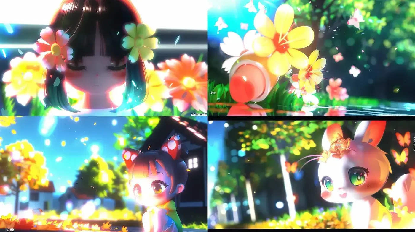Luminous Dreamlike Anime-Inspired Visions with Vibrant Florals - Midjourney sref style