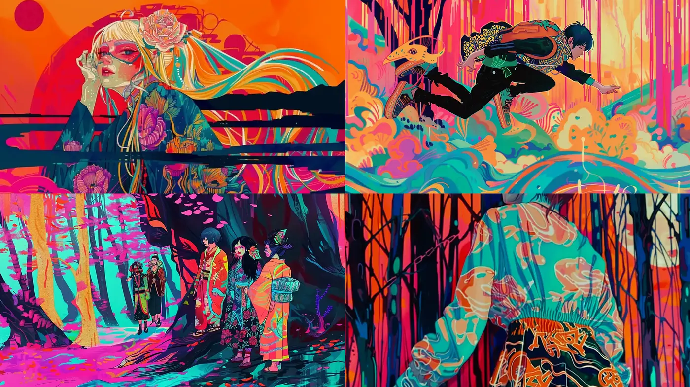 Psychedelic Dreamscape: A Vivid Fusion of Surrealism and Pop Art - Midjourney sref style