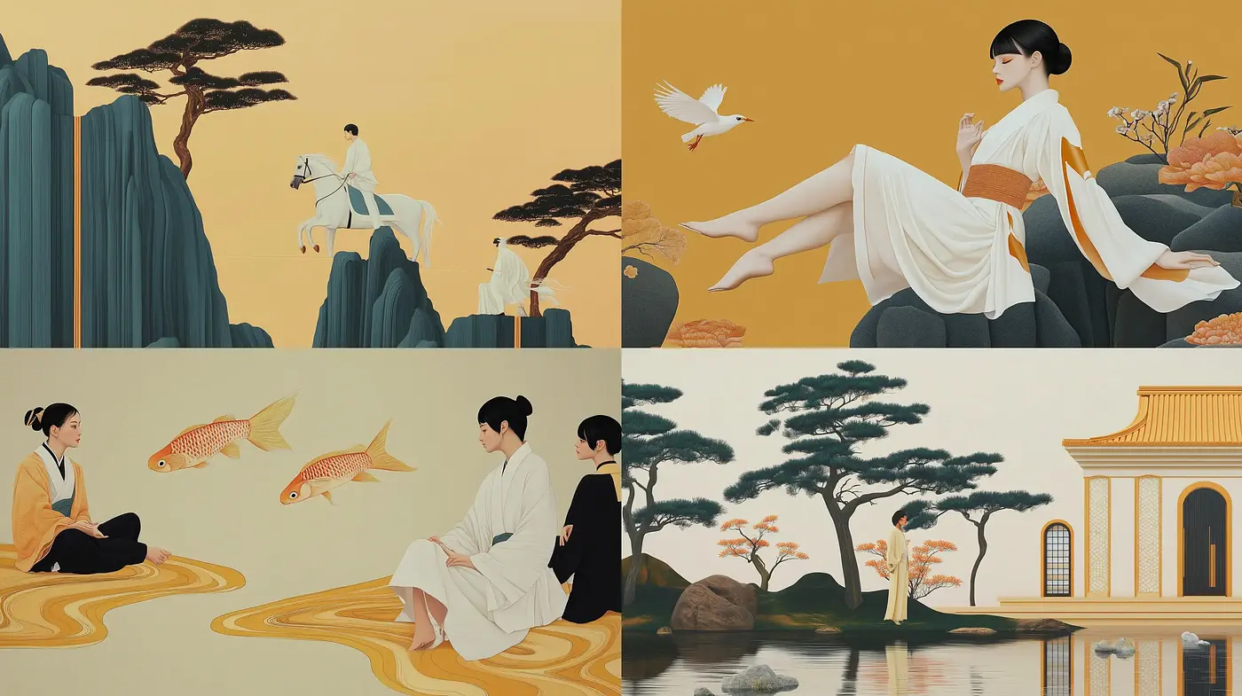 Tranquil Elegance in Gold and Jade: A Harmonious Fusion of Serenity and Nature - Midjourney sref style