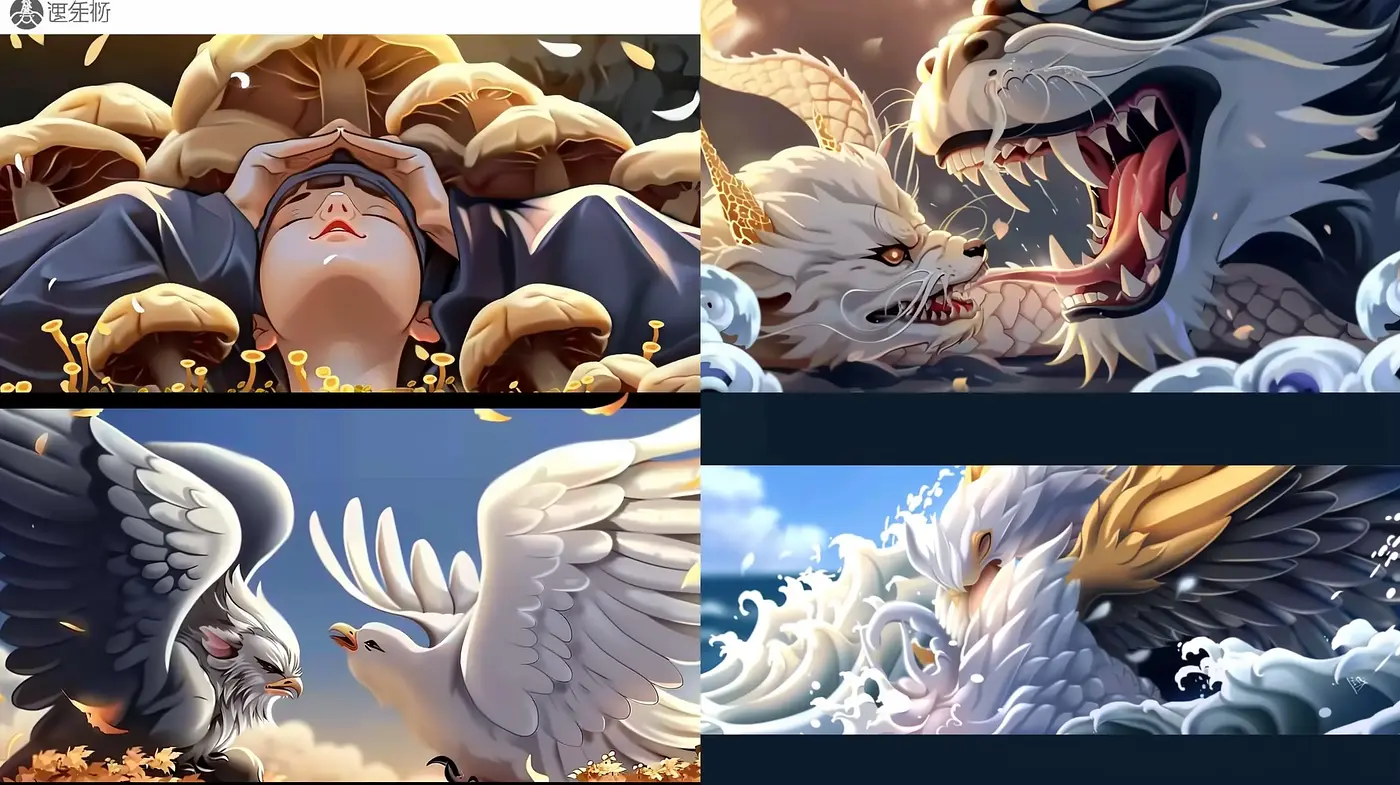 Epic Mythological Beasts and Heroes in Dynamic Anime Tableaux - Midjourney sref style