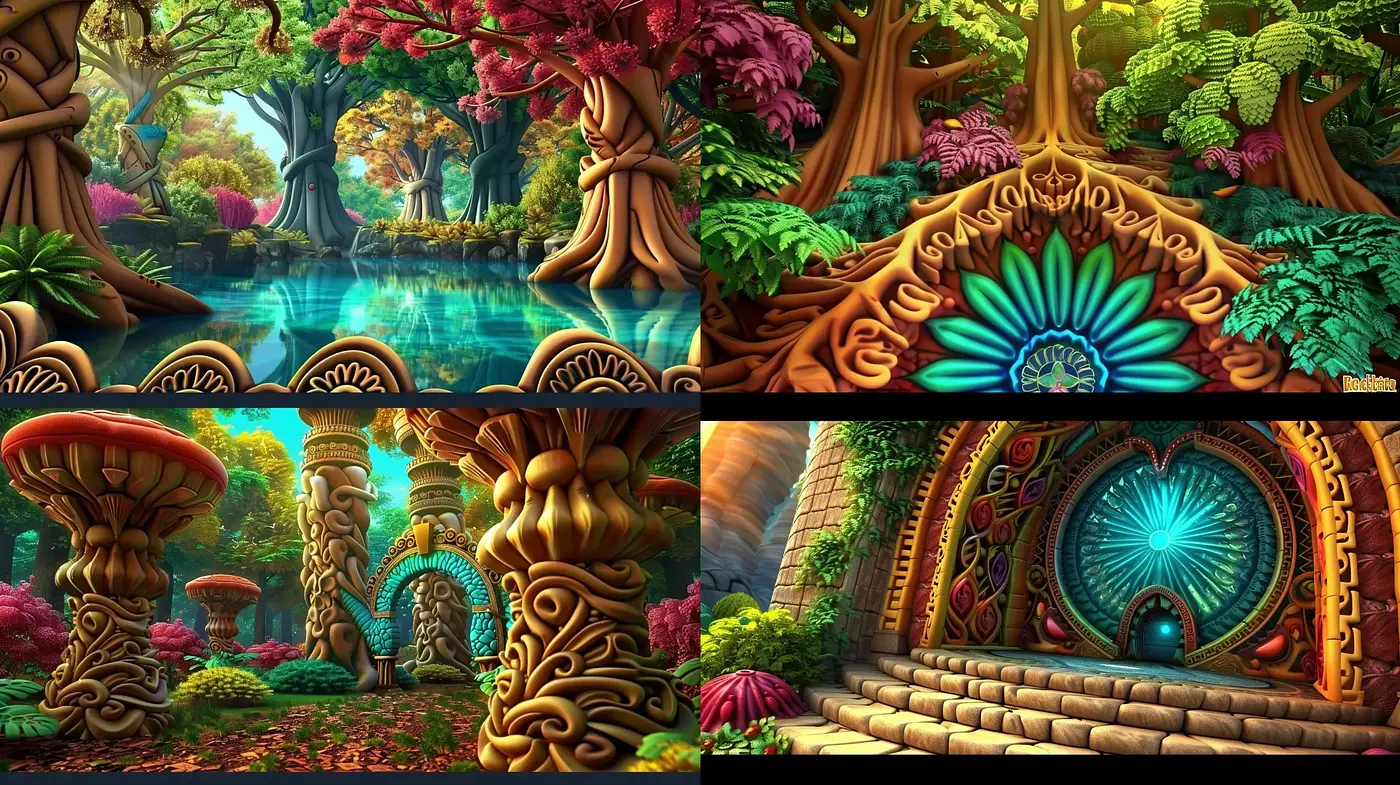 Enchanted Realms of Lush Fantasy: A Vibrant Tapestry of Nature's Reverie - Midjourney sref style