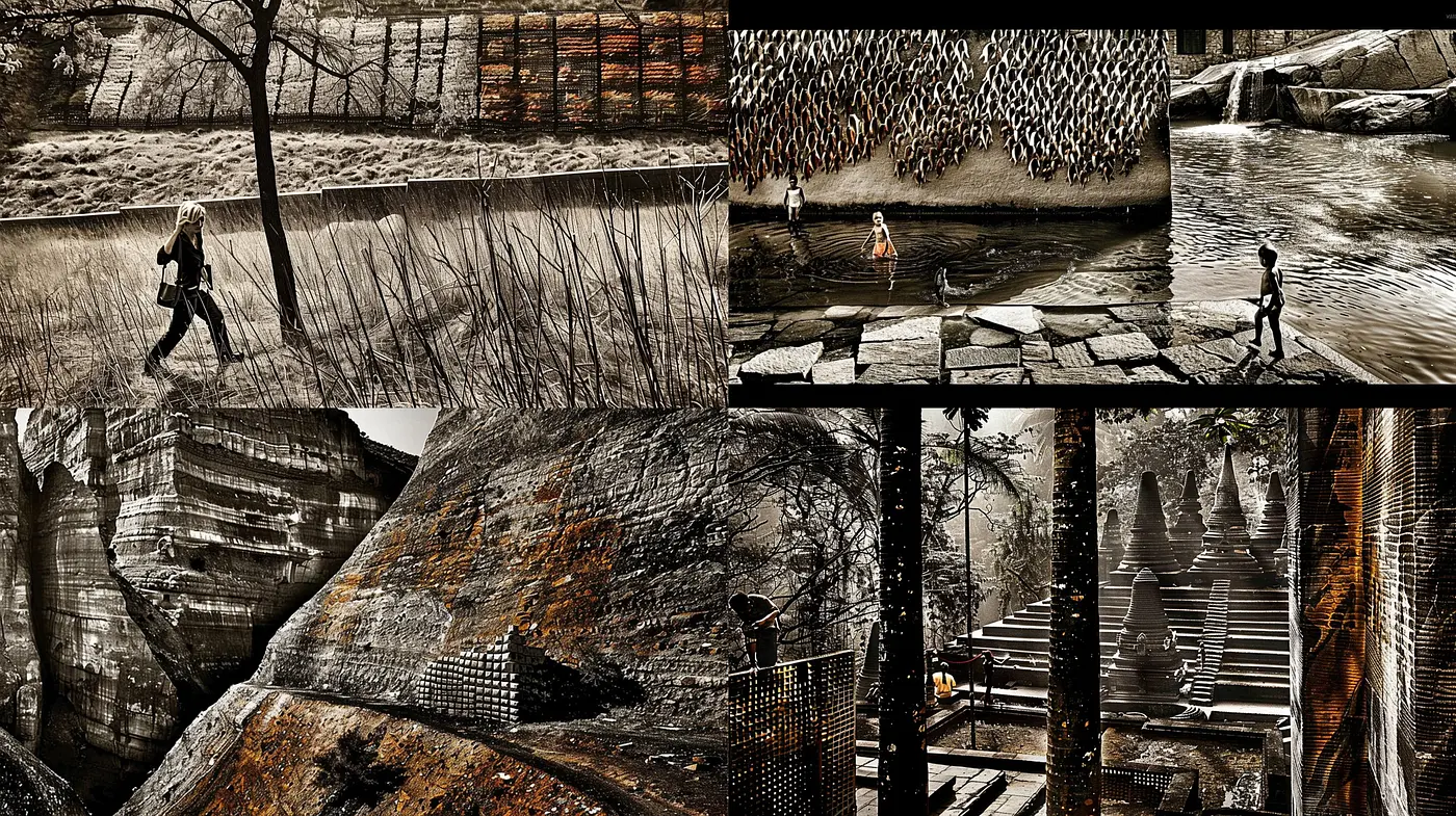 Monochromatic Mosaic: A Blend of Sepia Tones and Textured Symmetry - Midjourney sref style