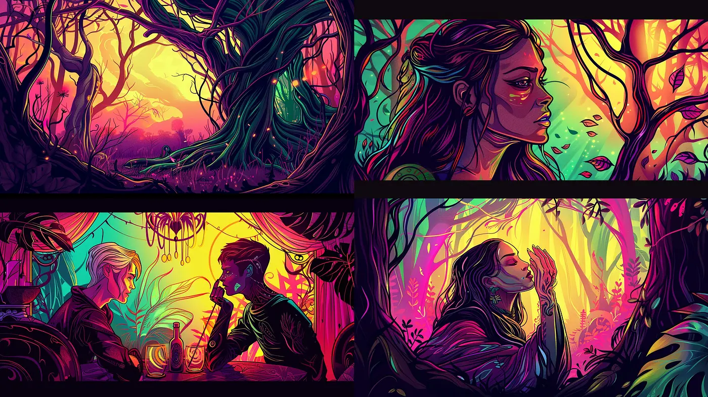 Luminous Dreamscape: A Fusion of Vibrant Hues and Surreal Environments - Midjourney sref style
