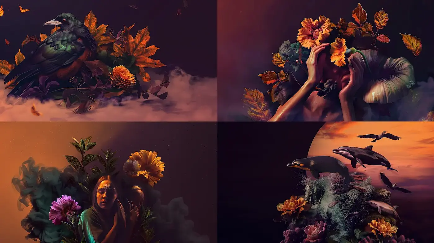 Surreal and Lush Botanical Fantasy with a Dark Twist - Midjourney sref style