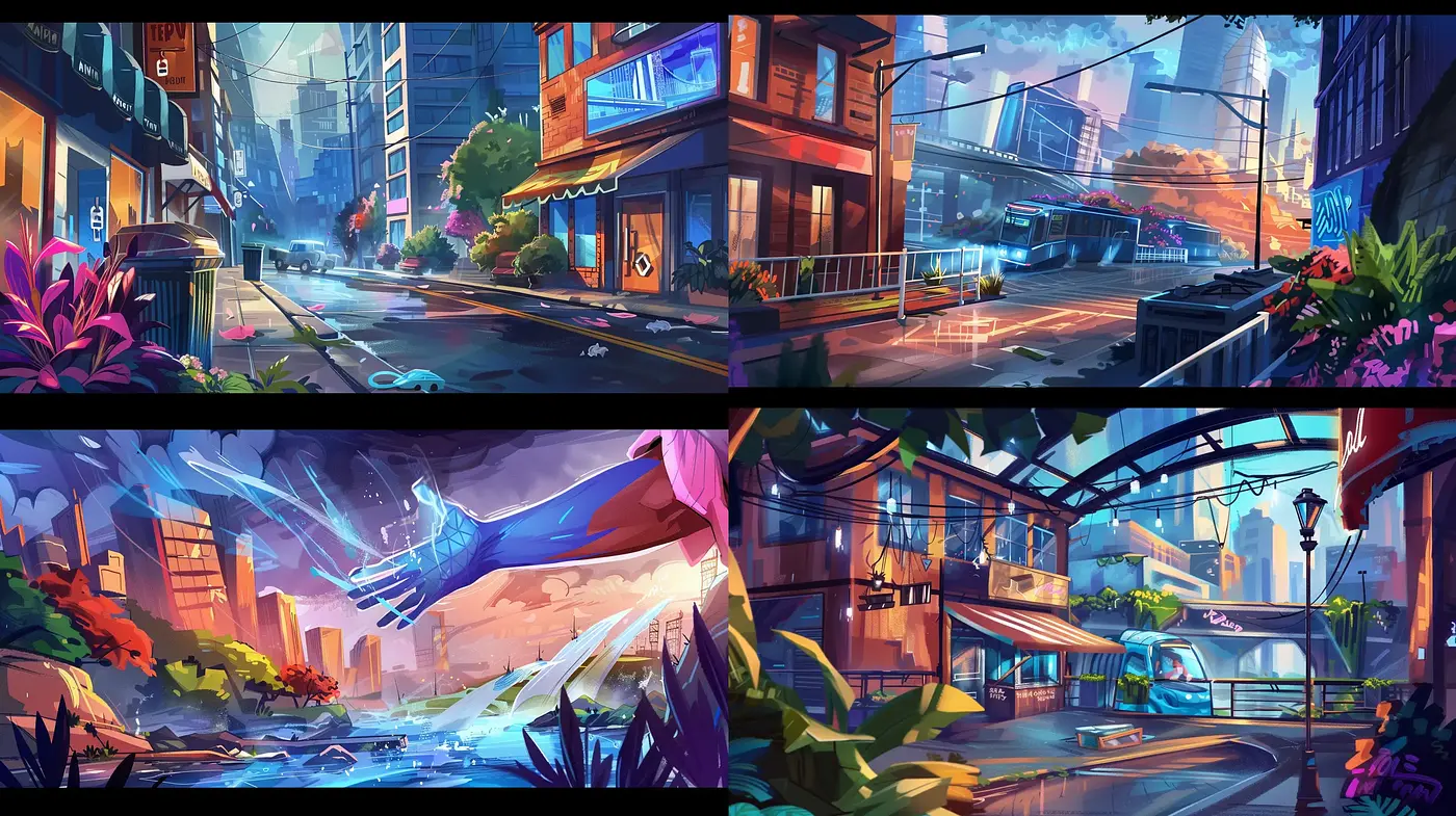Vibrant Futuristic Cityscapes with a Digital Illustration Essence - Midjourney sref style