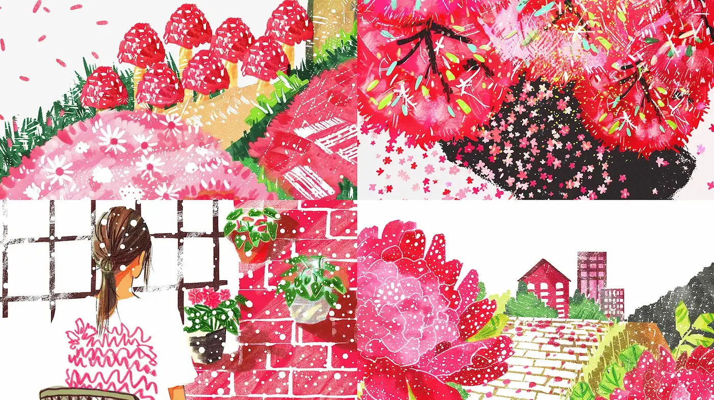 Vibrant Whimsy in Floral Illustrations - Midjourney sref style