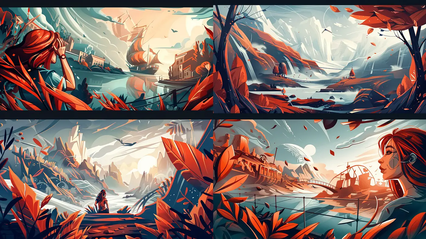 Ethereal Autumnal Hues: A Stylized Panoramic Symphony - Midjourney sref style