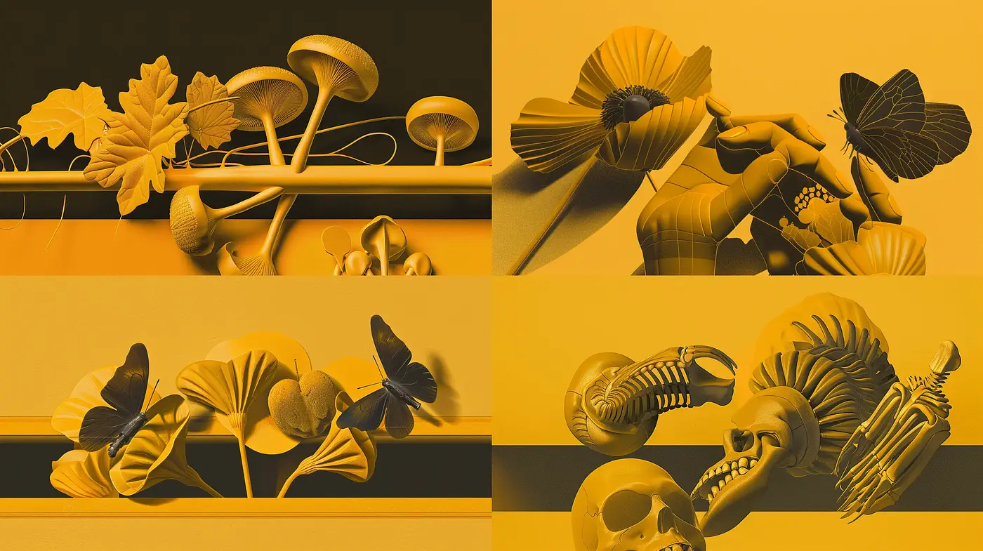 Monochromatic Golden Dreamscape with Surrealistic Overtones - Midjourney sref style