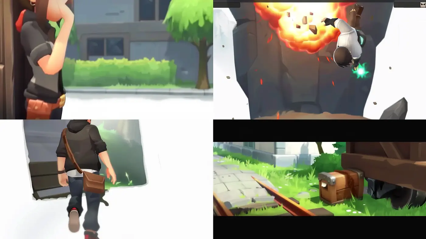 Consistent Elements of Stylized Digital Art Across Four Variations - Midjourney sref style