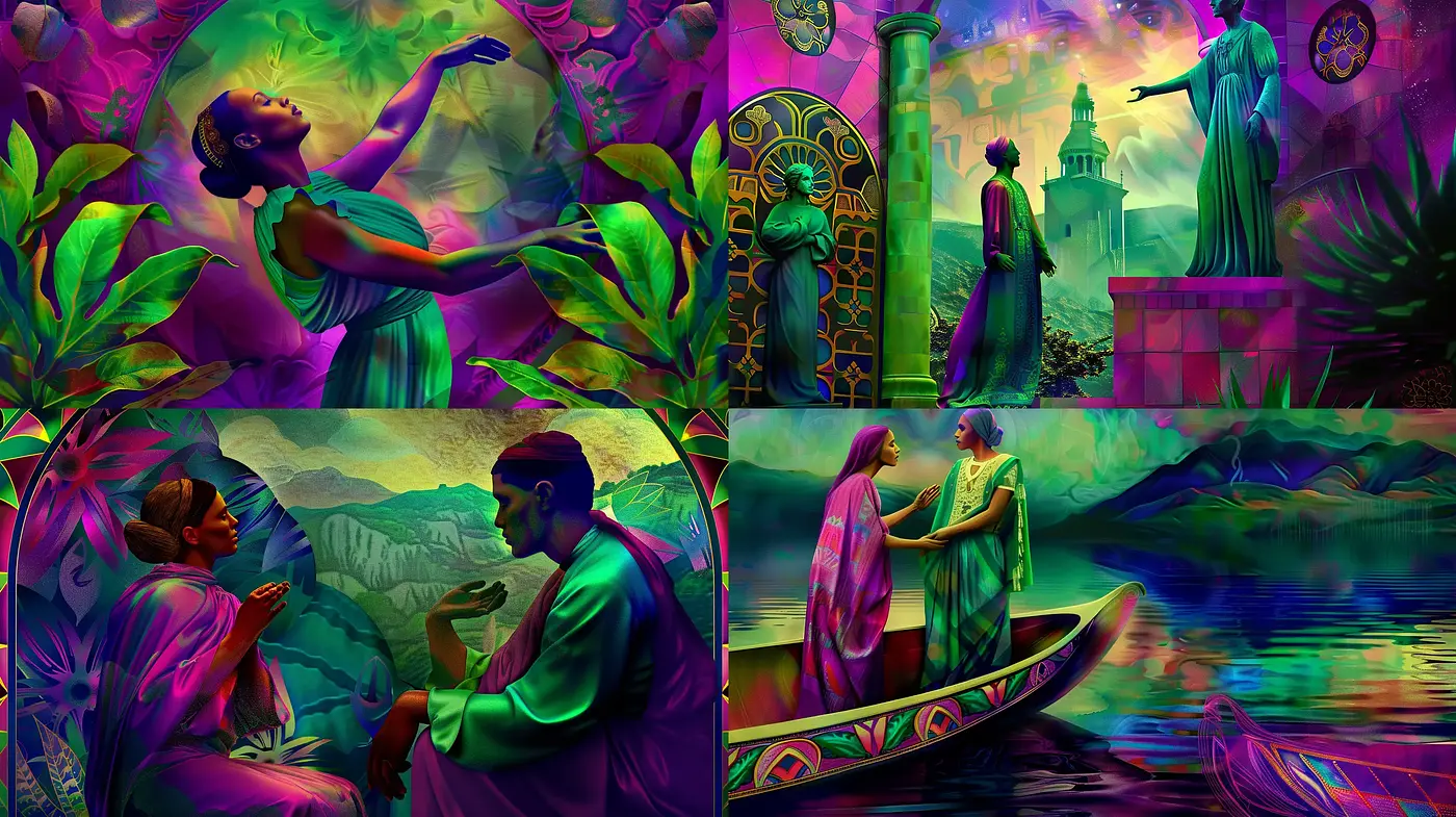 Lush Surrealistic Garden Dreamscapes with Vibrant Palette - Midjourney sref style
