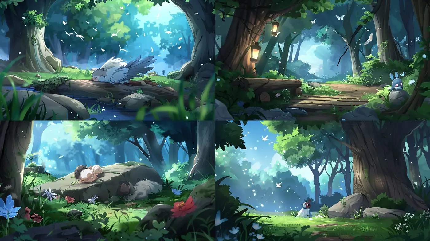Enchanted Woodland Realms: A Serene and Magical Illustration Series - Midjourney sref style