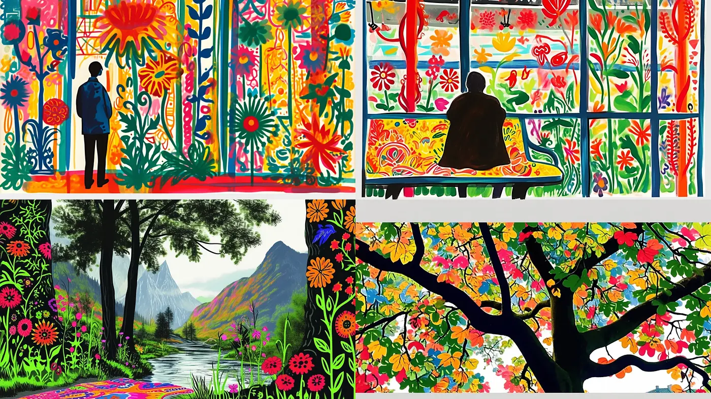 Vibrant Floralscape: An Explosion of Colors and Whimsical Nature - Midjourney sref style