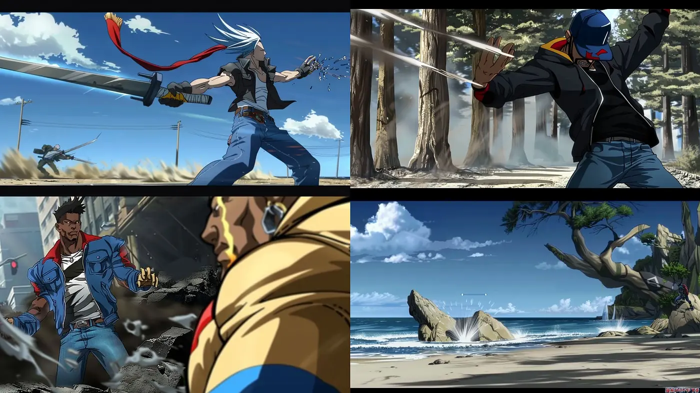 Dynamic Action-Packed Anime-Inspired Style with a Coherent Oceanic Blue Palette - Midjourney sref style