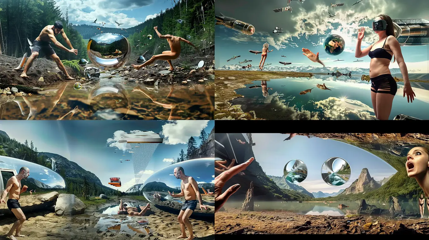 Surrealistic Nature and Reflective Spheres Interplay - Midjourney sref style