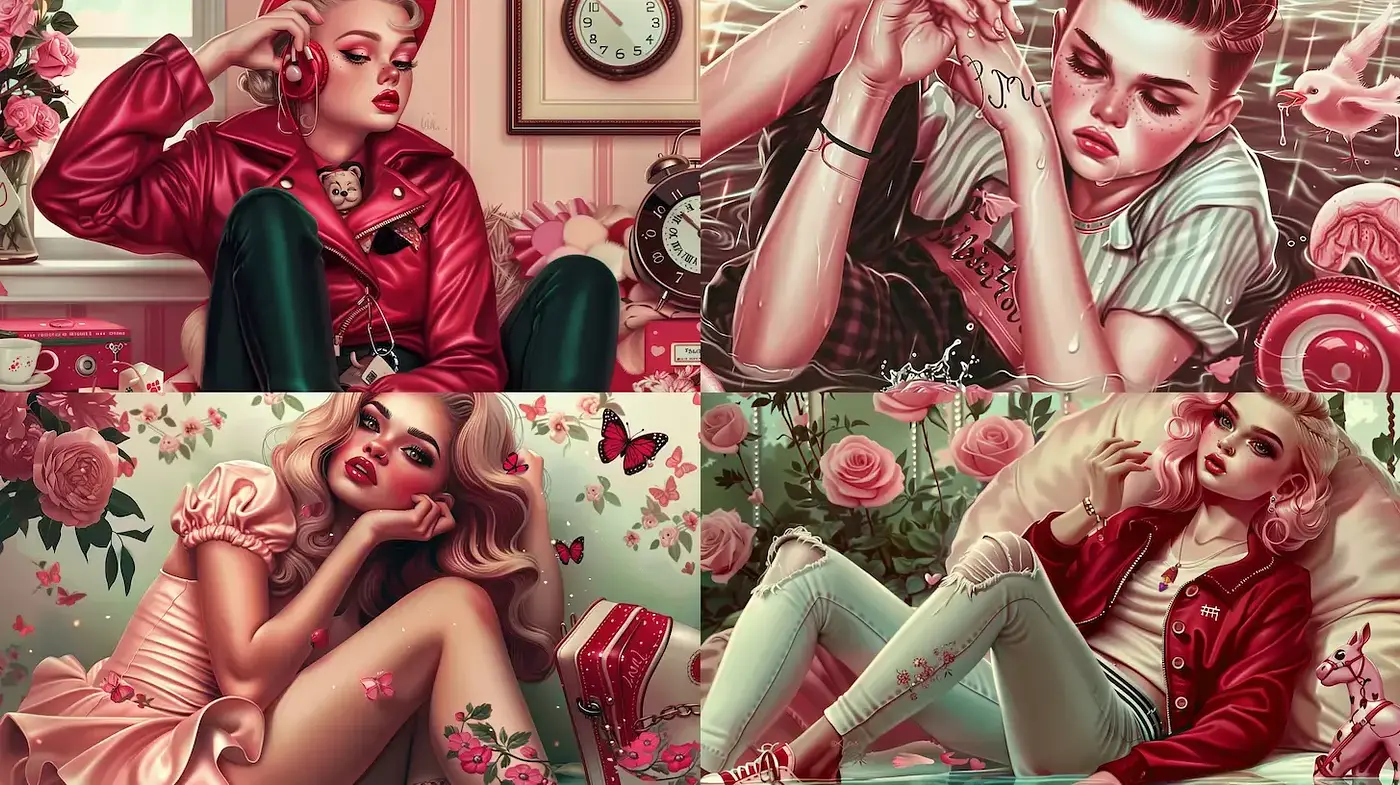 Consistent Rose-Tinted Elegance in Hyper-Realistic Portraiture - Midjourney sref style