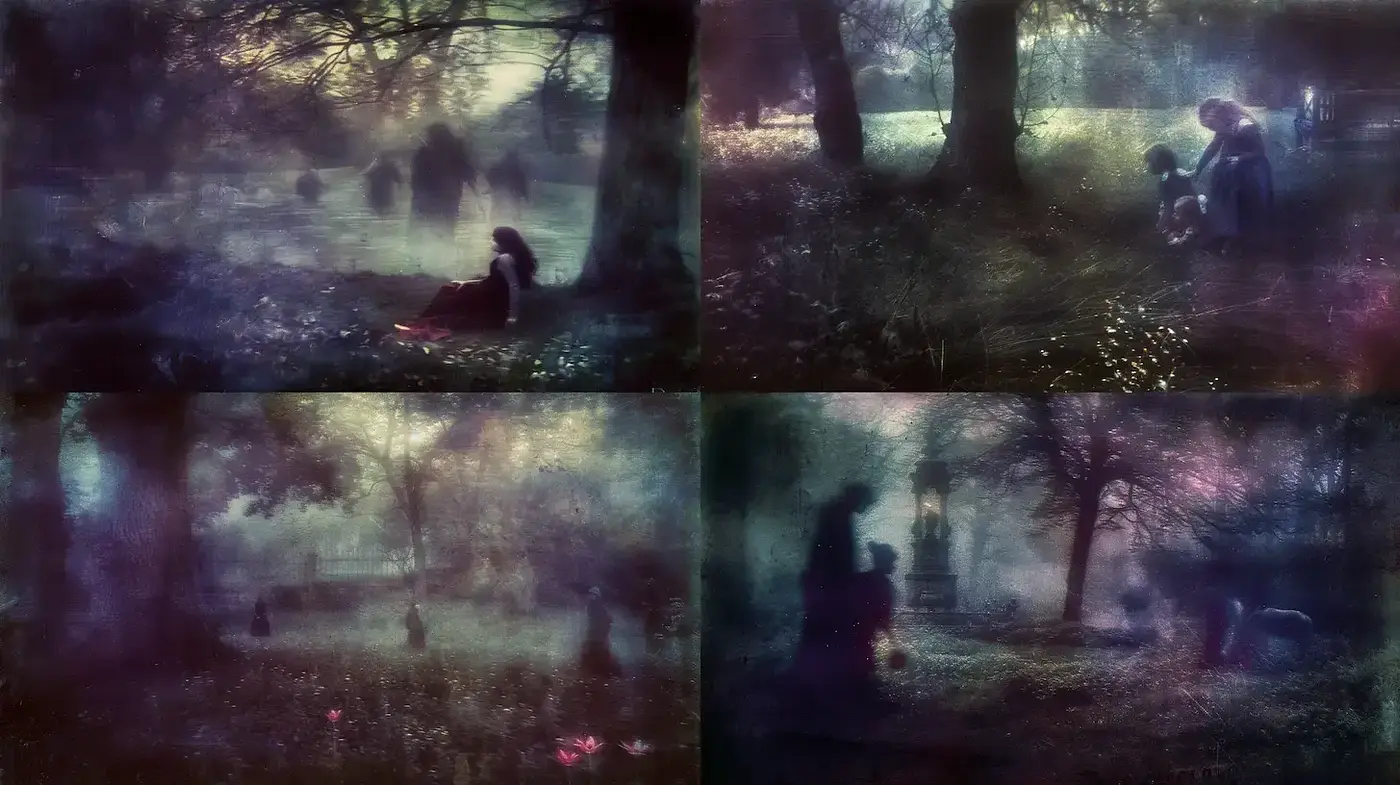 Ethereal, dreamlike landscapes evoking a mystical aura - Midjourney sref style