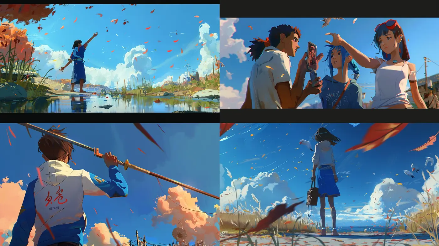 Ethereal Skies and Dynamic Brushwork: A Vibrant Homage to Contemporary Digital Anime Artistry - Midjourney sref style