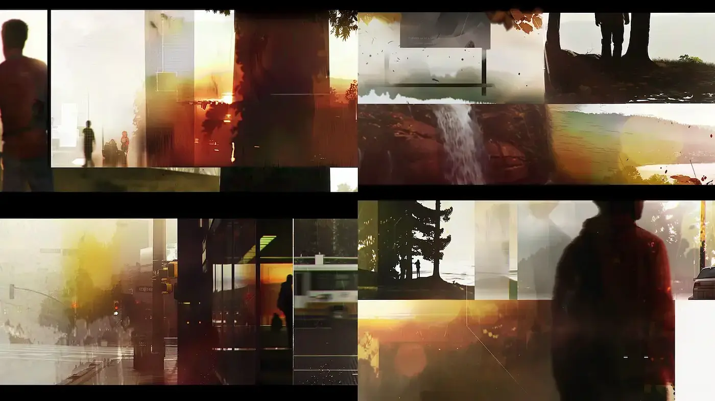 Atmospheric narrative collage with a cinematic essence - Midjourney sref style