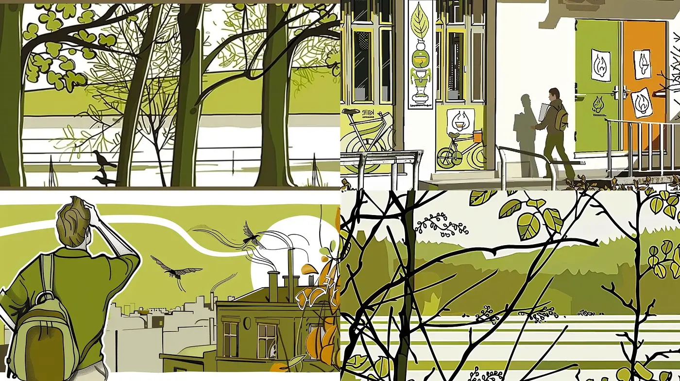 Stylized Modern Linearity with a Nostalgic Nature Palette - Midjourney sref style