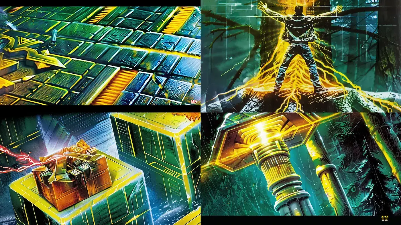 Dynamic Neon Futurism with Electric Motifs and High-Tech Visuals - Midjourney sref style