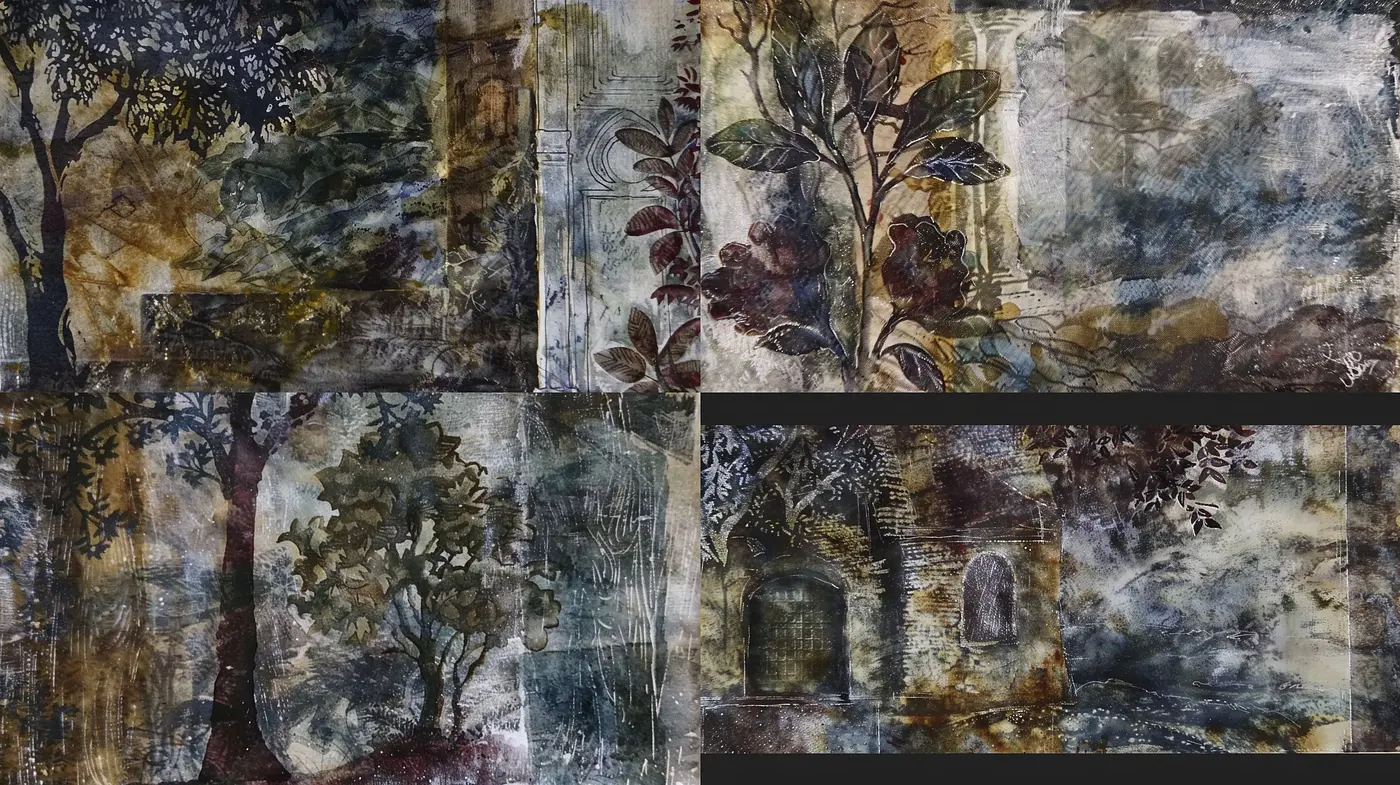 A Melancholy Melange of Muted Tones: A Study in Textured, Botanically Inspired Abstract Art - Midjourney sref style