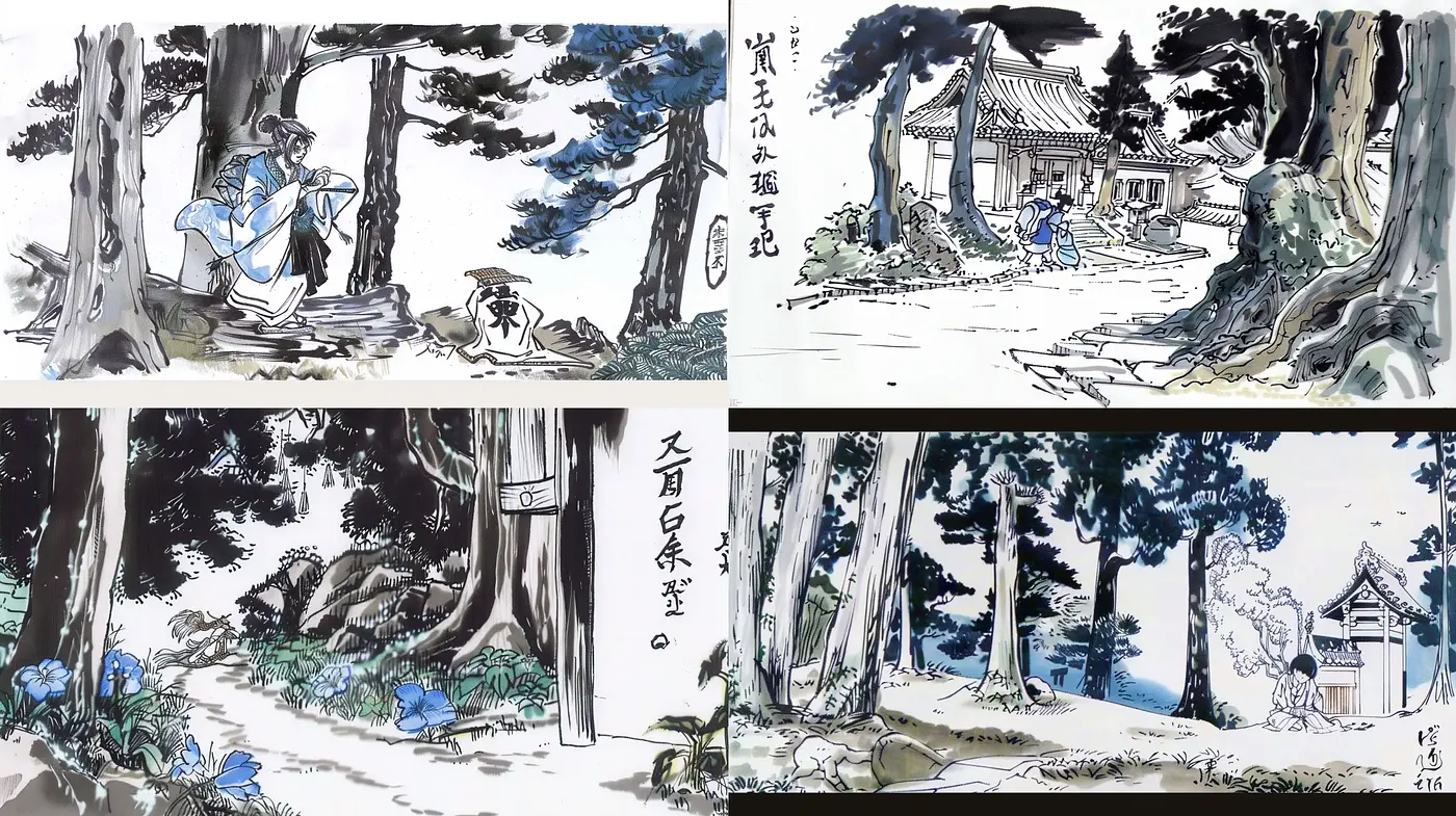 Ethereal Inkscapes: Harmonious Fusion of Eastern Tradition and Elemental Motifs - Midjourney sref style