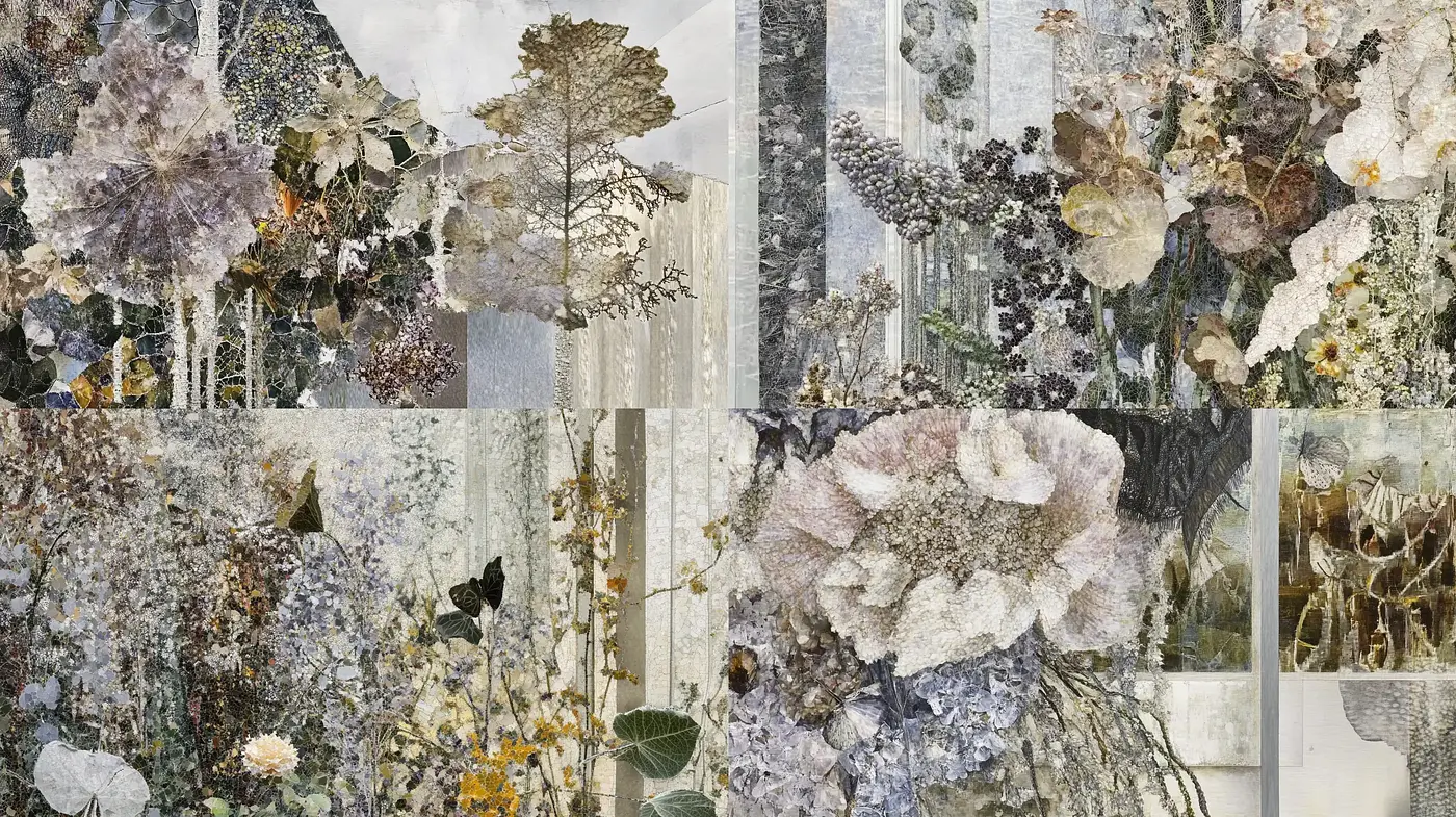 Ethereal Botanical Tapestry: A Fusion of Floral Intimacy and Textured Elegance - Midjourney sref style