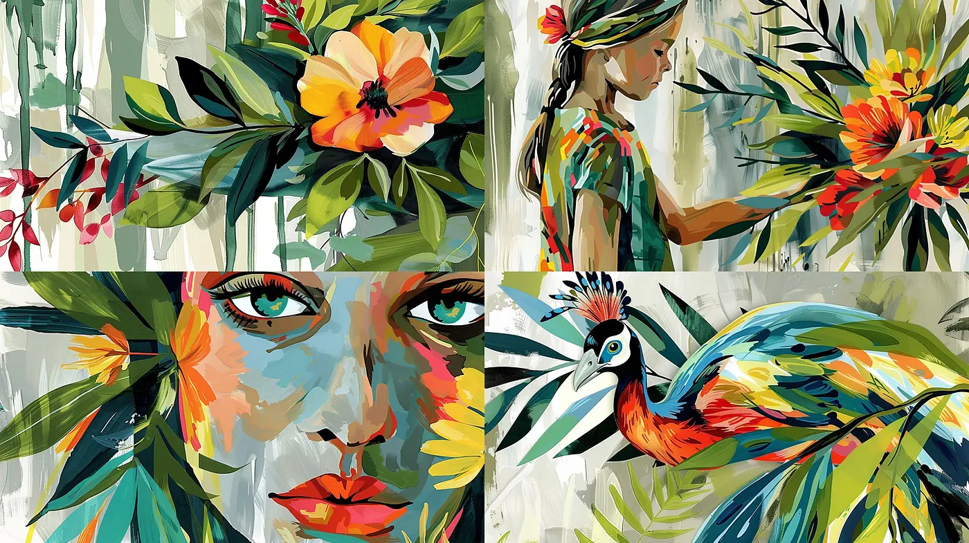 Vibrant Botanical Impressionism: A Dynamic Fusion of Nature and Color - Midjourney sref style