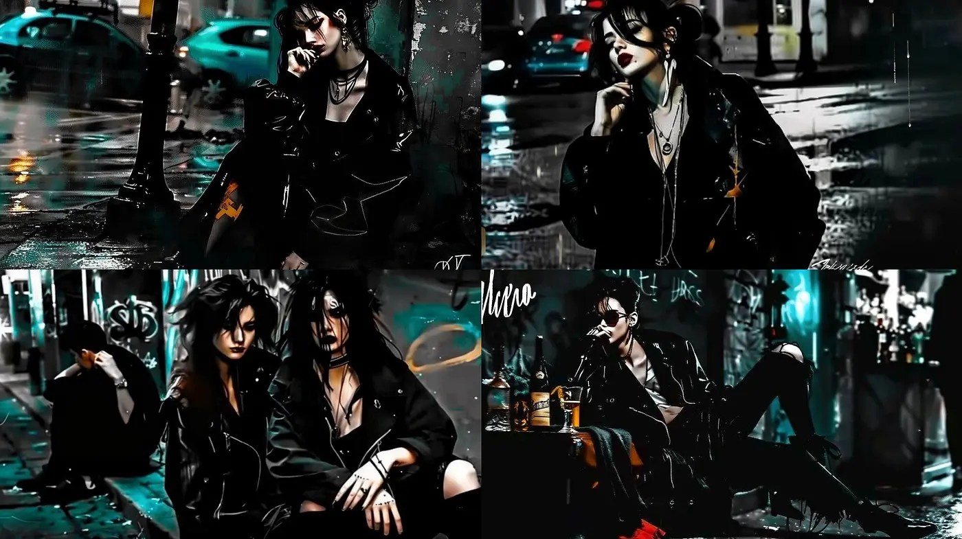 Nocturnal Sophistication in Monochromatic Tones with Neon Accents - Midjourney sref style