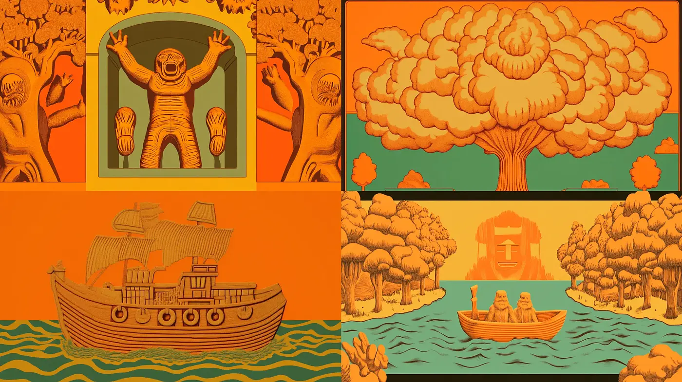 Stylized Retro-Futuristic Illustration Series with Warm Monochromatic Hues - Midjourney sref style