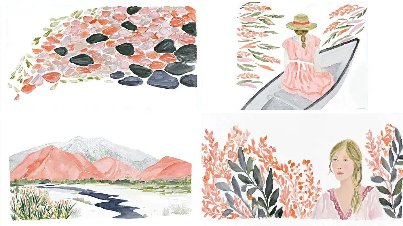 Harmonious blend of nature and figure in contemporary watercolor art - Midjourney sref style