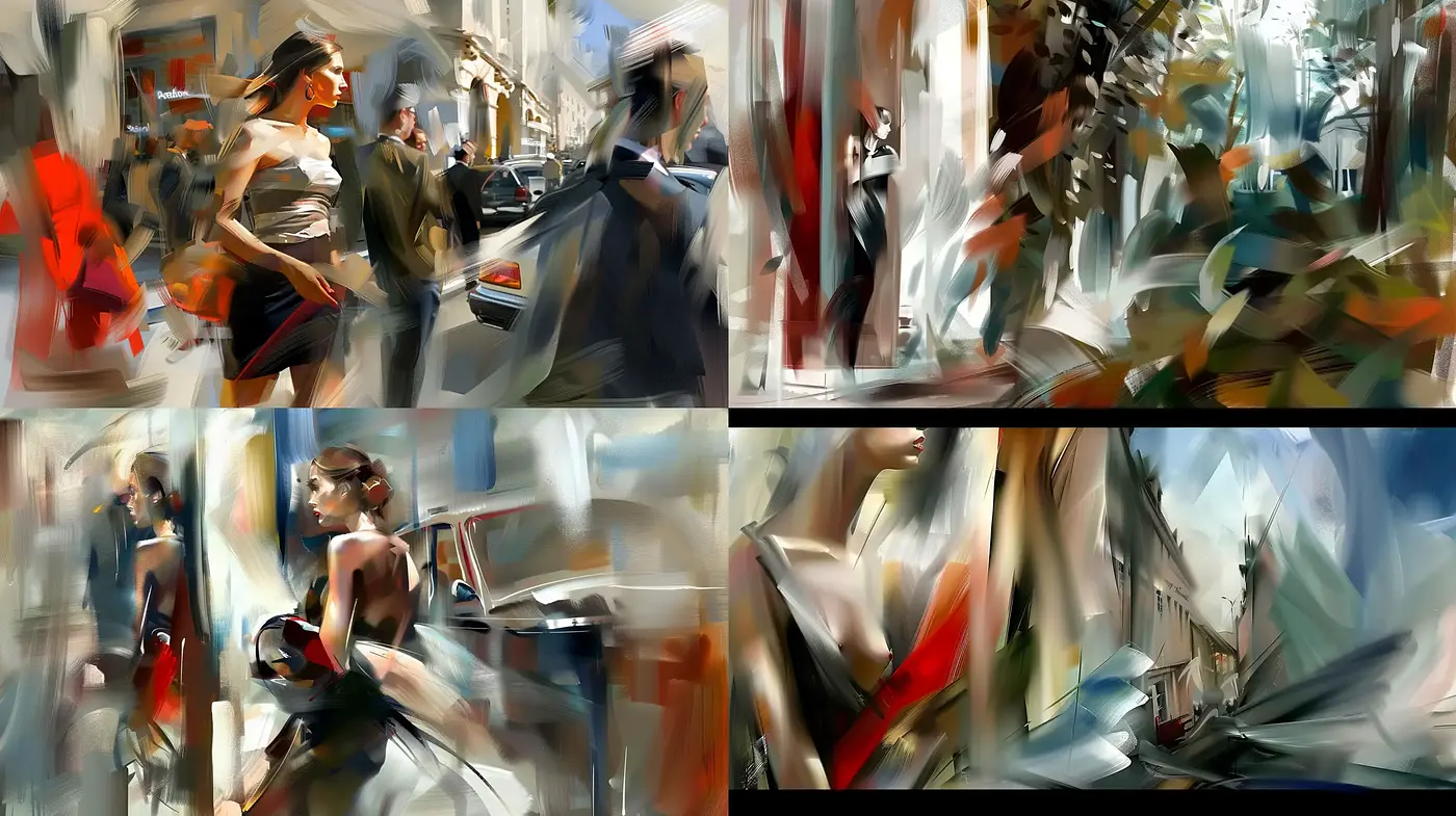 Dynamic Impasto Brushstrokes in Urban Life - Midjourney sref style