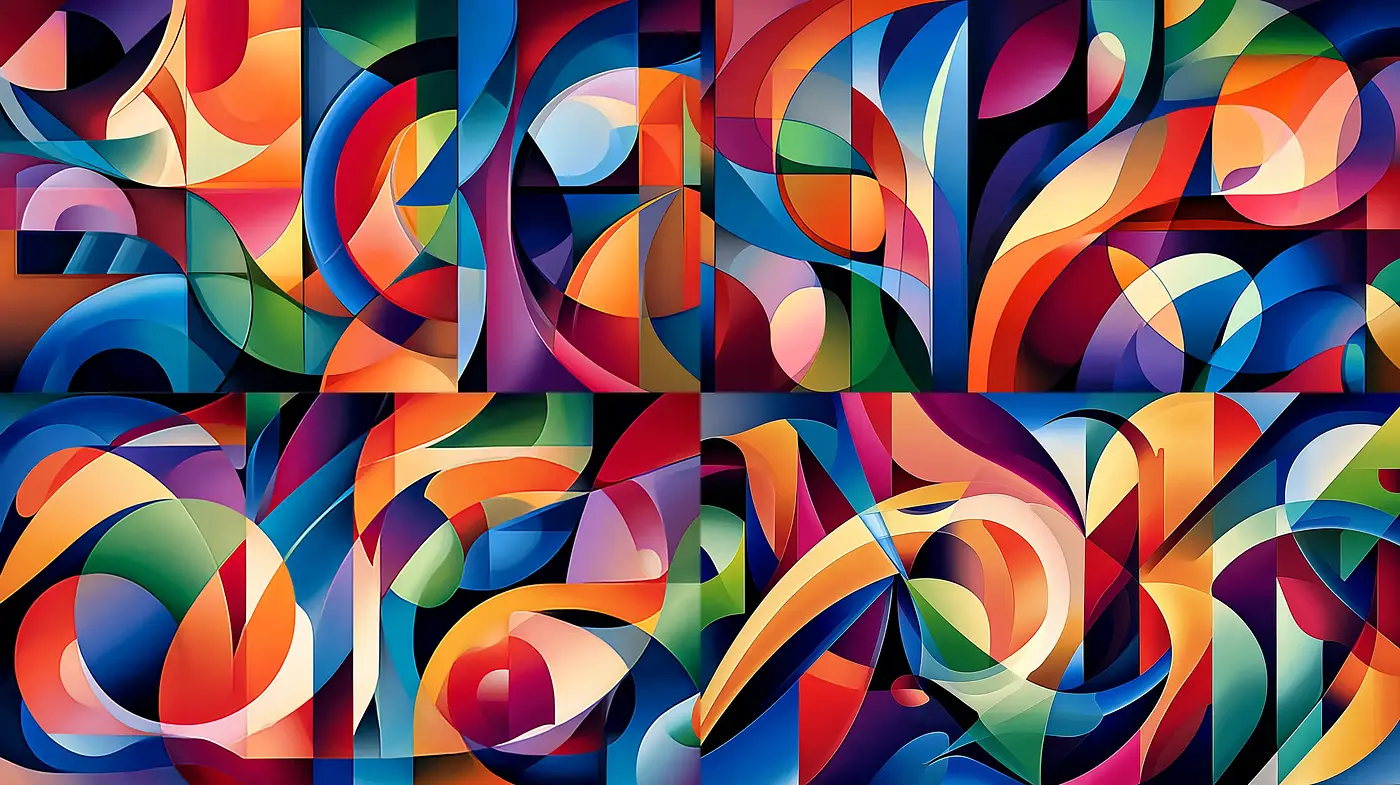 Dynamic and Colorful Abstract Composition with Fluid Shapes - Midjourney sref style