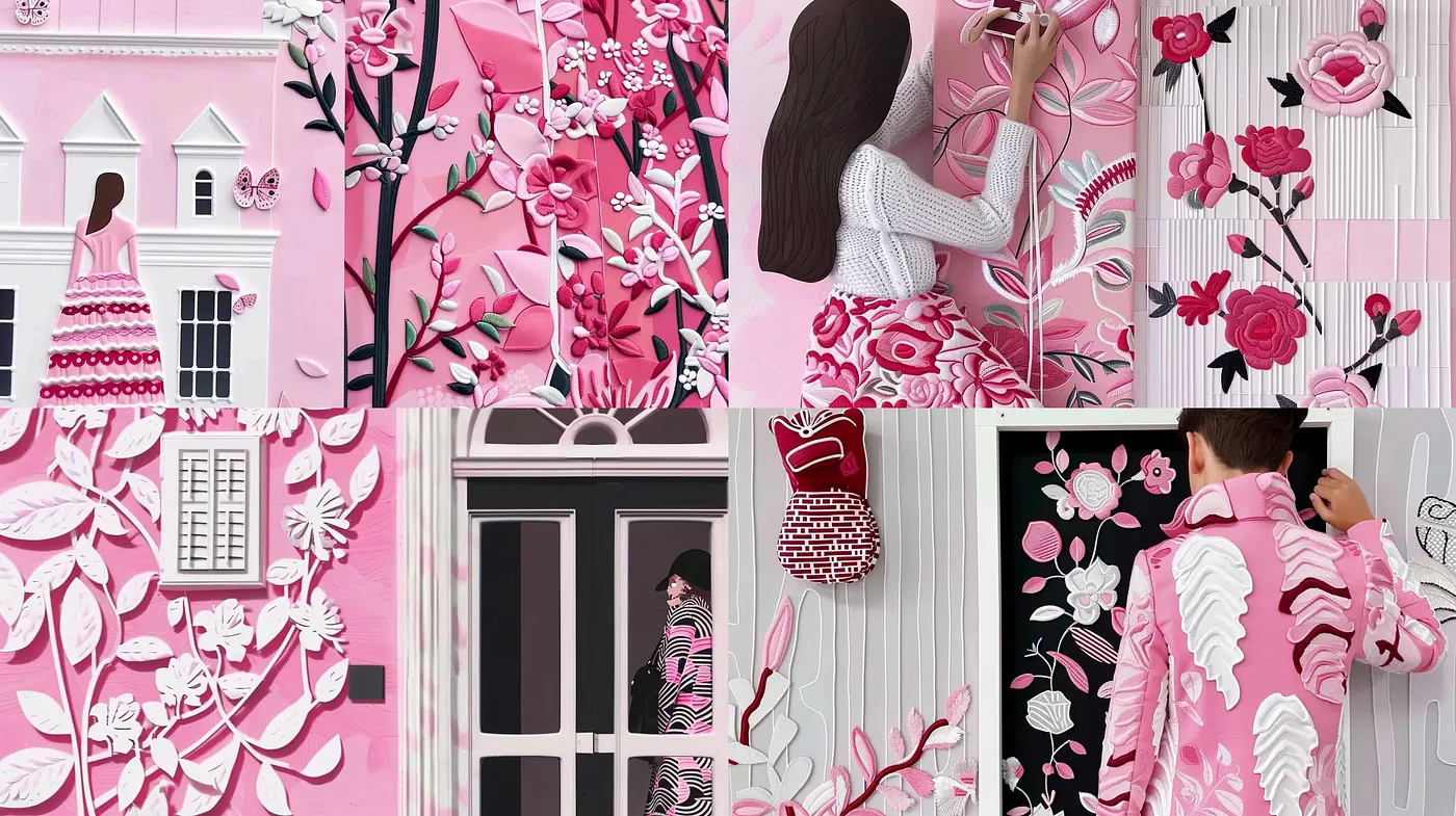 Rosy Hues and Stylized Florals: A Symphony of Pink Botanical Artistry - Midjourney sref style